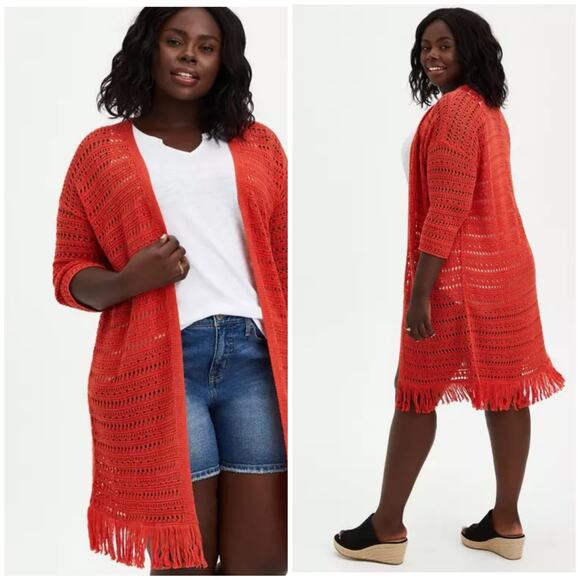 torrid Sweaters - Torrid Drop Shoulder Kimono- Pointelle Orange Size 5X